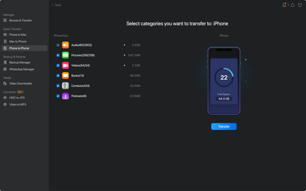 transfer from iphone to iphone step2