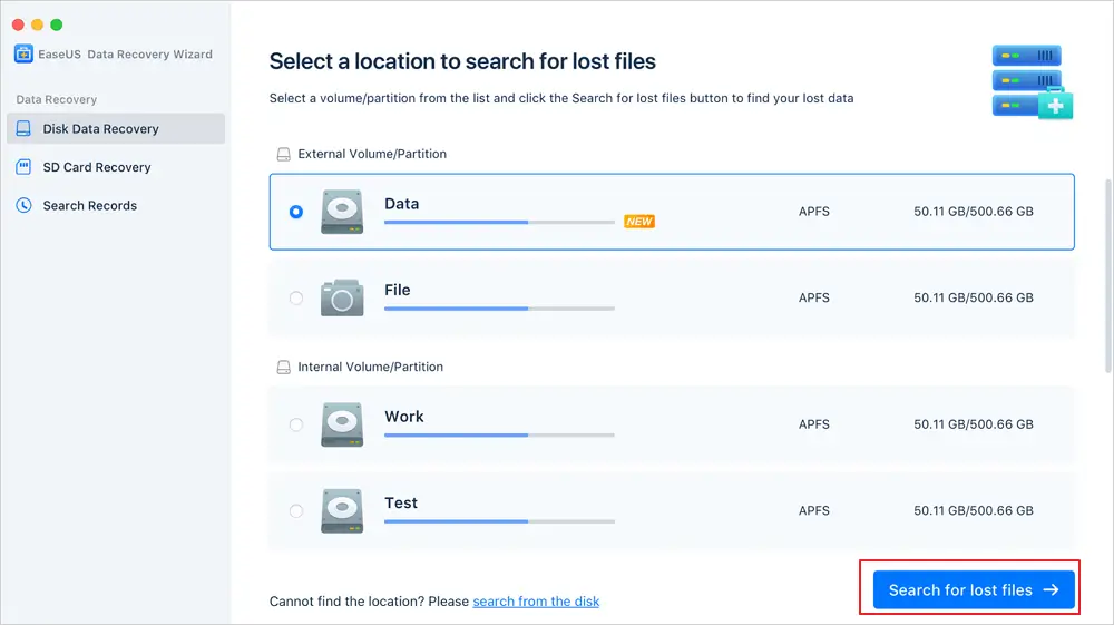 EaseUS Data Recovery Wizard for Mac Screenshot
