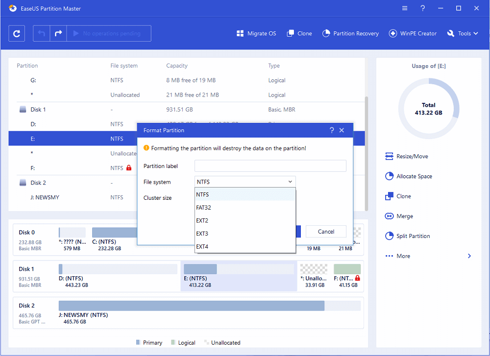 create a partition using easeus partition master 10.5