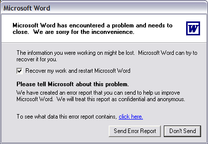 Microsoft Word will help you fix problems if you lose connectivity